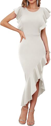 NASHALYLY Women's Elegant Bodycon Midi Dress Ruffle Sleeveless Cocktail Party Evening Mermaid Long Dresses in Saudi Arabia