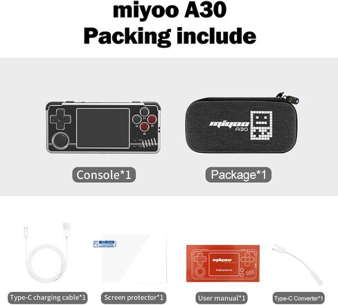 وحدة تحكم ألعاب Miyoo A30 Retro، 2.8 بوصة IPS نظام كلاسيكي وحدات تحكم ألعاب فيديو ريترو، مع بطاقة TF 128 جيجا ووحدة تحكم لاسلكية محمولة باليد (رمادي فاتح) in Kuwait