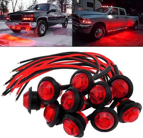 10 قطع 3/4 بوصة مصابيح LED للعلامات، مصابيح جانبية للمقطورة، 12 فولت، مؤشرات أمامية وخلفية دائرية، ضوء خلفي مقاوم للماء لسيارة شاحنة حافلة مقطورة فان RV بيك اب ATV القوارب، أحمر in Kuwait