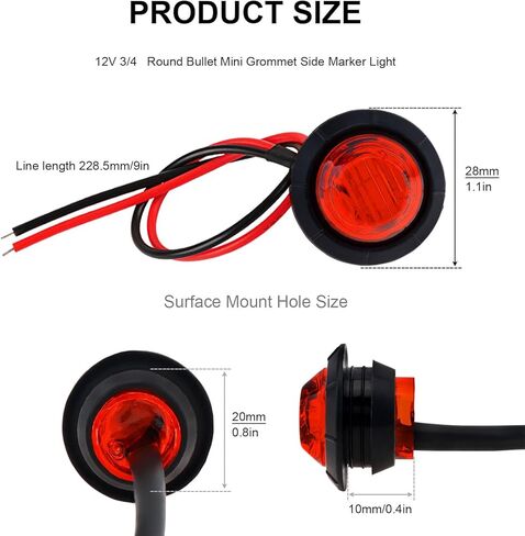 10 قطع 3/4 بوصة مصابيح LED للعلامات، مصابيح جانبية للمقطورة، 12 فولت، مؤشرات أمامية وخلفية دائرية، ضوء خلفي مقاوم للماء لسيارة شاحنة حافلة مقطورة فان RV بيك اب ATV القوارب، أحمر in Kuwait
