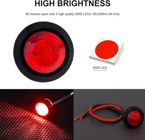 10 قطع 3/4 بوصة مصابيح LED للعلامات، مصابيح جانبية للمقطورة، 12 فولت، مؤشرات أمامية وخلفية دائرية، ضوء خلفي مقاوم للماء لسيارة شاحنة حافلة مقطورة فان RV بيك اب ATV القوارب، أحمر in Kuwait