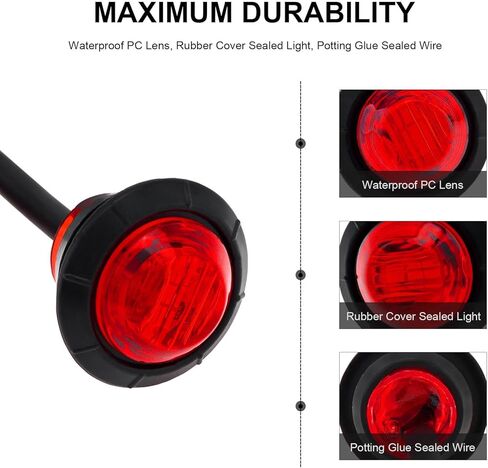 10 قطع 3/4 بوصة مصابيح LED للعلامات، مصابيح جانبية للمقطورة، 12 فولت، مؤشرات أمامية وخلفية دائرية، ضوء خلفي مقاوم للماء لسيارة شاحنة حافلة مقطورة فان RV بيك اب ATV القوارب، أحمر in Kuwait