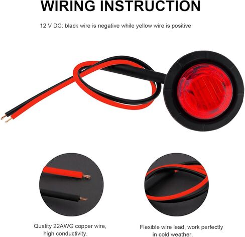 10 قطع 3/4 بوصة مصابيح LED للعلامات، مصابيح جانبية للمقطورة، 12 فولت، مؤشرات أمامية وخلفية دائرية، ضوء خلفي مقاوم للماء لسيارة شاحنة حافلة مقطورة فان RV بيك اب ATV القوارب، أحمر in Kuwait