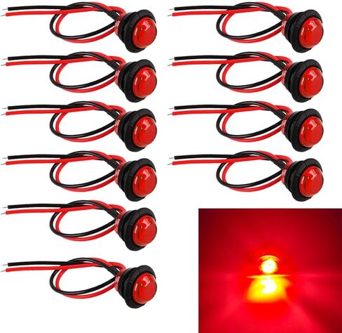 10 قطع 3/4 بوصة مصابيح LED للعلامات، مصابيح جانبية للمقطورة، 12 فولت، مؤشرات أمامية وخلفية دائرية، ضوء خلفي مقاوم للماء لسيارة شاحنة حافلة مقطورة فان RV بيك اب ATV القوارب، أحمر in Kuwait