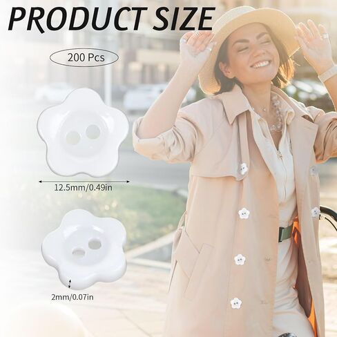 Flower Buttons, 200 Pcs 0.5 Inch White Resin Sewing Button 2 Holes Cute Floral Craft Buttons Decorative Buttons for DIY Scrapbooking Sewing Crafts, Skirts, Sweaters, Shirts, Scarves, Hats, Suits in Saudi Arabia