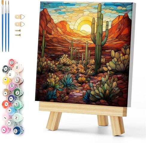 Natuyalo Framed Paint by Numbers for Adults Beginner, Wilderness Landscape Acrylic Easy Paint by Numbers Kits with Frame Cactus Art Craft Kits for Adults Suitable for Wall Decoration 12x12 Inch in Kuwait