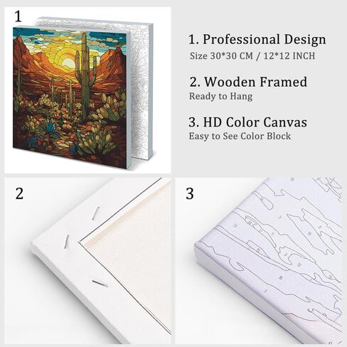 Natuyalo Framed Paint by Numbers for Adults Beginner, Wilderness Landscape Acrylic Easy Paint by Numbers Kits with Frame Cactus Art Craft Kits for Adults Suitable for Wall Decoration 12x12 Inch in Kuwait