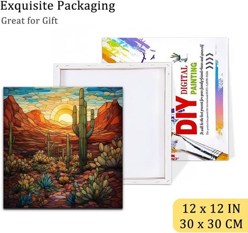 Natuyalo Framed Paint by Numbers for Adults Beginner, Wilderness Landscape Acrylic Easy Paint by Numbers Kits with Frame Cactus Art Craft Kits for Adults Suitable for Wall Decoration 12x12 Inch in Kuwait