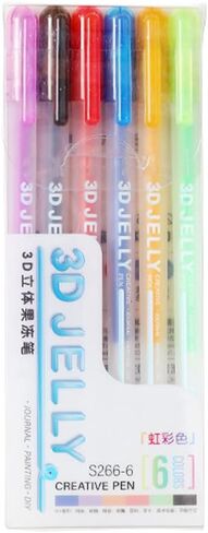 EUBUY 3D Jelly Pen Set, 6 Colors/12 Colors 3D Glossy Jelly Pens, Assorted Colors Gel Ink Pens for DIY Painting Drawing Coloring, Suitable on Glass, Plastic in Kuwait