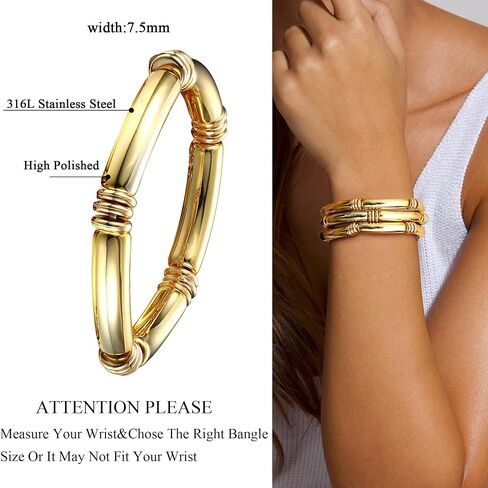 CASSIECA Chunky Gold Bangles for Women 18K Gold Plated Stretch Bangles Bracelets Set 3PCS Chunky Titanium Non Tarnish Flexible Wide Wristband Bracelets Set in Saudi Arabia