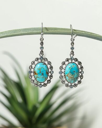 أقراط YoTreasure Blue Mohave Turquoise Swiss Topaz Marcasite المتدلية من الفضة الإسترليني عيار 925 in Kuwait