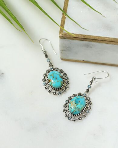 أقراط YoTreasure Blue Mohave Turquoise Swiss Topaz Marcasite المتدلية من الفضة الإسترليني عيار 925 in Kuwait