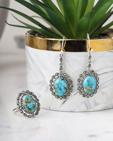 أقراط YoTreasure Blue Mohave Turquoise Swiss Topaz Marcasite المتدلية من الفضة الإسترليني عيار 925 in Kuwait