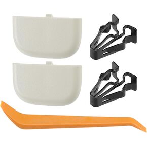 Makeup Mirror Cover Sun Visor Cap Clip for Ford Edge Robust No.DS7Z4273AA | Inner Sun Visor Bolt Cover Grey White with Flat Pry Bar 1 Set
