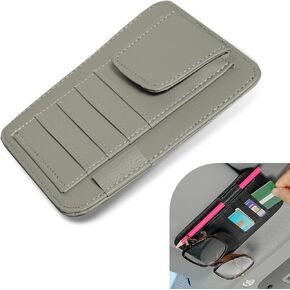 1 Pack Car Sun Visor Organizer, Leather Multi-Pocket ID Document Ticket Glasses Holder, Car Items Storage Replaceable Accessories, Universal for Most Cars (Gray)