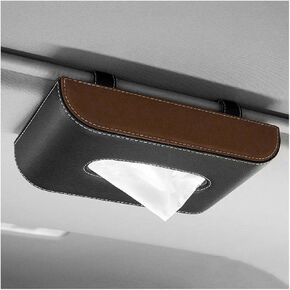 Car Tissue Holder, Leather Sun Visor Napkin Dispenser, Rectangular Paper Carton Mask Holder with Tissue Refill, Universal Car Accessories for Hanging Paper Towel Clip (Black)