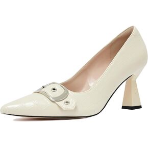 Kitten Heels for Women 3-Inch Closed Toe Pumps Dress Shoes Pointed Toe Buckle Strap Trendy Sexy Heels Comfortable Slip On Pumps Heels for Work Party Wedding