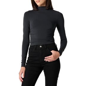 The Drop Women's Ebony Mock Neck Long Sleeve Top