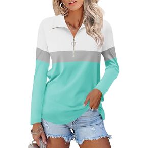 Minetom Women's Long Sleeve Tops Quarter Zip Pullover Collared Shirts Fall Clothes