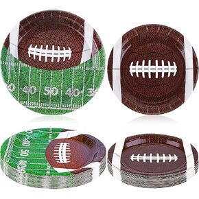 durony 50Pcs Football Party Supplies Tableware Set Disposable Round Paper Plates for Football Sports Party and Super Bowl Game Day Decorations 7 Inch 9 Inch 2 Styles