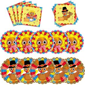 Thanksgiving Turkey Plate Party Supplies Include 50 Plates, 50 Napkins for The Thanksgiving Day Birthday Party Decoration Serves 50
