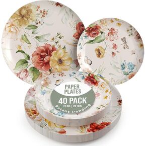 Trendables Heavy Duty Paper Plates 40 Piece Paper Disposable Plates for Party Set - 20 Guests 20 X 8 Small Paper Plates Dessert Plates & 20 X Large Paper Plates 10 Inch Paper Plates Bulk | Aviv