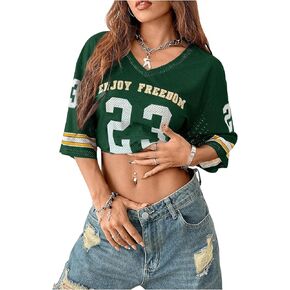 SOLY HUX Jersey Shirts for Women Oversized T-Shirt Jersey Top Graphic V Neck T-Shirts for Teen Girls Casual Football Tee Tops