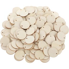 200 Pcs Unfinished Blank Wood Circle Pendants 1 Inch Round Disc Circle Wood Pendants with Holes, Round Wood Discs for Crafts Wooden Earring Blanks Small Pendant for Craft Decoration DIY Embellishment