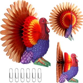 3 Pieces Thanksgiving Table Decorations Tissue Turkey Centerpiece Honeycomb Centerpiece Table Decoration for Autumn Harvest Chrismes Party Supplies Decoration