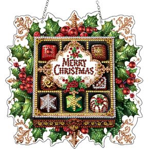 JJFox DIY Acrylic Diamond Art Painting Wreath Kits Special Shaped Rhinestone Diamond Art Window Pendants Home Garden Wall Hanging Kits Hanging Ornament，Double Sided(Christmas Tree-1)