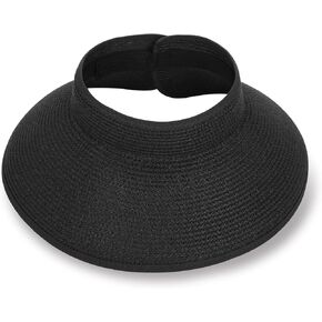Straw Sun Visors for Women, Wide Brim Roll-Up Sun Hat, Topless Summer Beach Hat, Packable Travel Hat - UV Protection