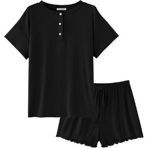 Ekouaer Womens Pajama Sets 2 Piece Cotton Pjs Short Sleeve Lounge Set Soft Comfy Sleepwear Loungewear S-XXL