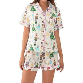 Aonoapll Women Christmas Pajama Set Nutcracker Printed Short Sleeve Button Shirt and Shorts 2 Piece Lounge Set Sleepwear in Kuwait