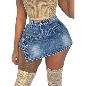 SHENHE Women's Y2K Rave Vintage Button Wrap Asymmetrical Hem Cargo Mini Denim Skort
