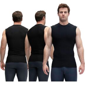 KISTA 3 Pack Men's Sleeveless Workout Shirts, Dry Fit Running Compression Cutoff Shirts, Athletic Base Layer Tank Top