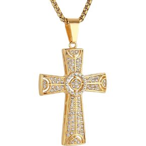 AsAlways 18k Gold Plated Hollow-out Cross Chain Pendant Stainless Steel Inlay CZ Hip-hop Charm Necklace Jewelry Gift
