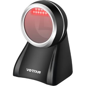VOTTAN Omni-Directional Desktop Barcode Scanner, Bluetooth + 2.4G Wireless Hands-Free Barcode Reader, 360° Rotating Charging Stand Adjustable Scan Head 2D QR Code Presentation Scanner