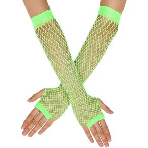 Lusofie 80s Fishnet Gloves for Women Girls Green Net Mesh Gloves Long Fingerless 80s Fishnet Sleeves Costume Theme Party Fingerless Gloves for Halloween Cosplay 80s Scene Accessories Supplie(Green)