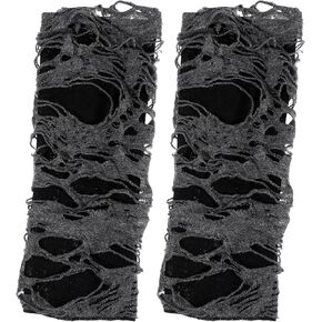 Punk Fingerless Gloves for Women, Black Broken Ripped Gloves Arm Warmers Gothic Gloves Torn Slit Sleeves for Halloween Costume Party Prom Punk Clothes Cosplay Decoration