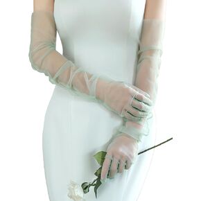 Mint Green Mesh Gloves Long Sheer Gloves Elbow Length Tulle Tea Party Opera Gloves Elegant Wedding Dress Sleeves Bridal Costume Accessories for Women