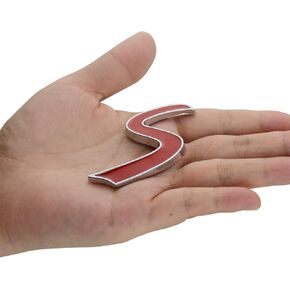 1Pc S Emblem 3D Metal Letter Rear Trunk Boot Lid Hatch Tailgate Badge Replacement for R53 R55 R56 R57 R59 F56 F55 (Silver Red)