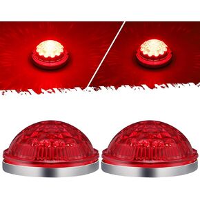 Partsam 2Pcs 17LED Red Watermelon Lights Side Marker Stop Turn Signal Lights with Steel Stainless Bezel Replacement for Kenworth Peterbilt Freightliner Trucks