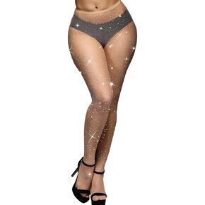 DUCMODA Women's Sparkly Fishnet Stockings Rhinestone Sexy High Waist Tights Glitter Party Concert Pantyhose
