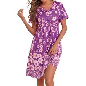 Marvmys House Dresses for Women Moo Moo Nightgown Short Sleeve Mumu Dress Lounge Dress with Pockets S-3XL