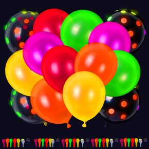RUBFAC 120 Pieces Neon Balloons, 12" Glow in the Dark Balloons UV Polka Dot Glow Balloons, Blacklight Luminous Helium Latex Balloon for Birthday, Wedding, Neon Party, Glow Party Decorations Supplies