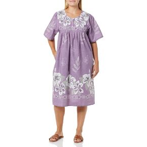 AmeriMark Womens Patio Dress Lounger Floral Print Border Short Sleeve & Pockets