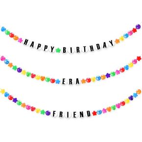 ShinyRelief 74 Pcs DIY Giant Friendship Bracelet Birthday Banner in My Birthday Era Banner Famous Singer Customizable Banner Garland Decor Foam Circles Ball Plastic Balls DIY Supplies (Macaron Color)