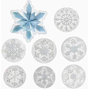 8 pcs Christmas Snowflake Resin Molds 3D Snowflake Molds Silicone Epoxy Casting Resin Mould for DIY Christmas Ornament Jewelry Pendant Decoration, Keychain Xmas Decoration Gift