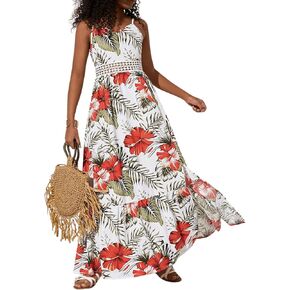 SHENHE Girl's Floral Sleeveless Split Thigh Ruffle Hem Summer Boho Maxi Cami Dress