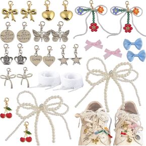 Shoe Pins for Sambas 26pcs Shoe Charms for Sneakers Shoelace Charms Pearl Bow Shoe accessories Decorations Clips Shoe Jewelry for Sneakers Shoe Charms for Sambas